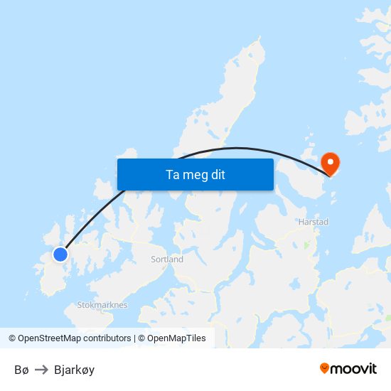 Bø to Bjarkøy map