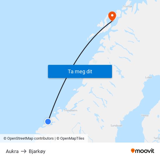 Aukra to Bjarkøy map