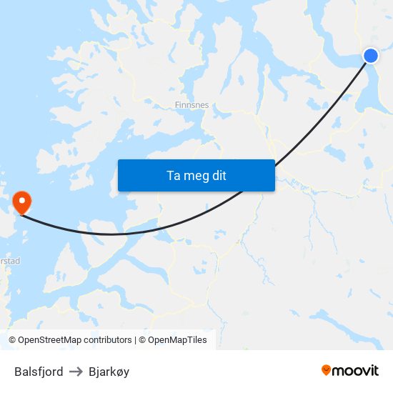 Balsfjord to Bjarkøy map