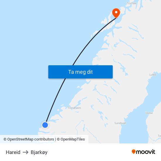 Hareid to Bjarkøy map