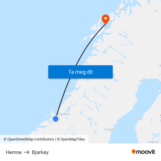 Hemne to Bjarkøy map