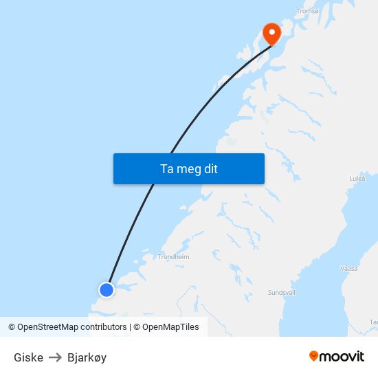 Giske to Bjarkøy map