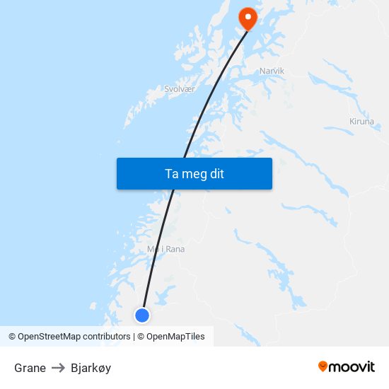 Grane to Bjarkøy map