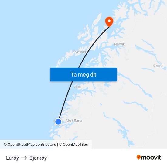 Lurøy to Bjarkøy map