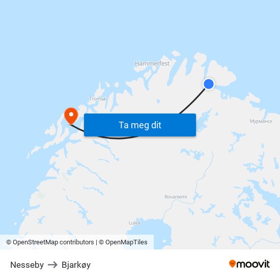 Nesseby to Bjarkøy map