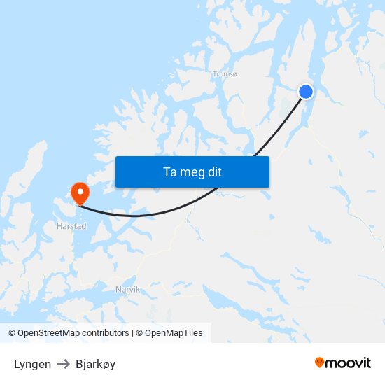 Lyngen to Bjarkøy map