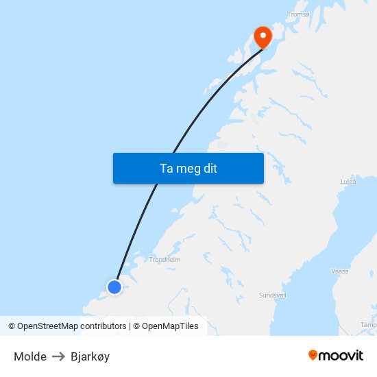 Molde to Bjarkøy map