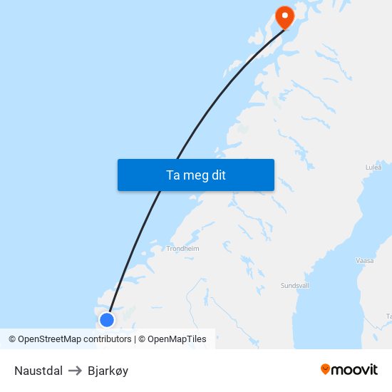 Naustdal to Bjarkøy map