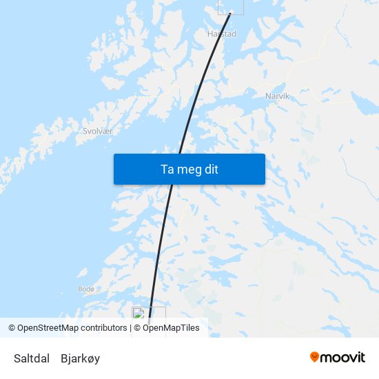 Saltdal to Bjarkøy map