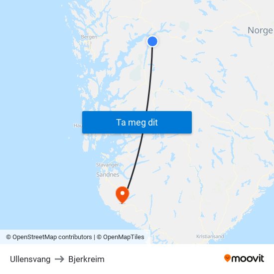 Ullensvang to Bjerkreim map