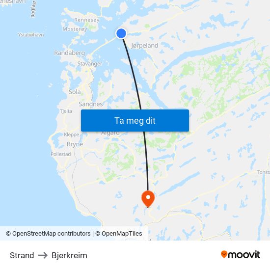 Strand to Bjerkreim map