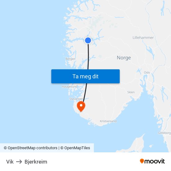 Vik to Bjerkreim map