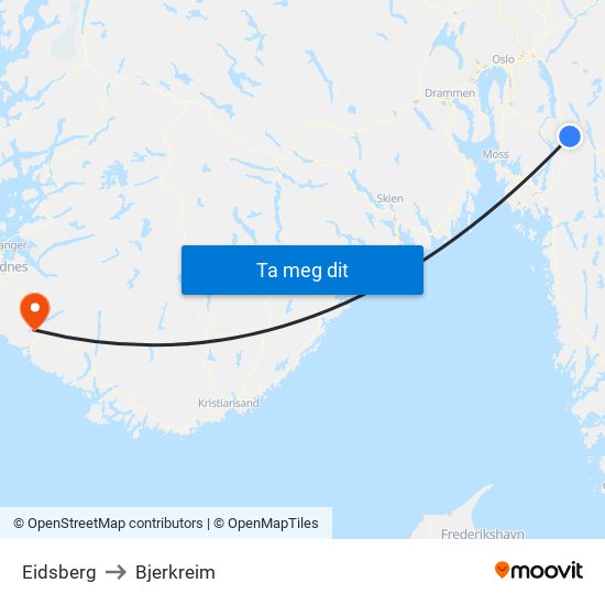 Eidsberg to Bjerkreim map