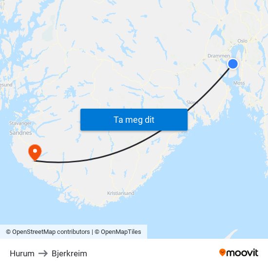 Hurum to Bjerkreim map