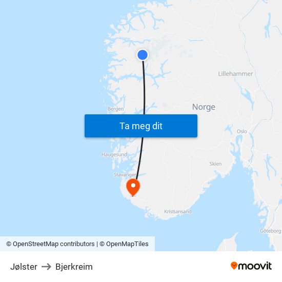 Jølster to Bjerkreim map