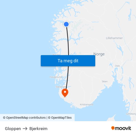 Gloppen to Bjerkreim map