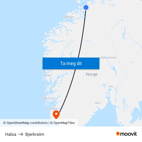 Halsa to Bjerkreim map