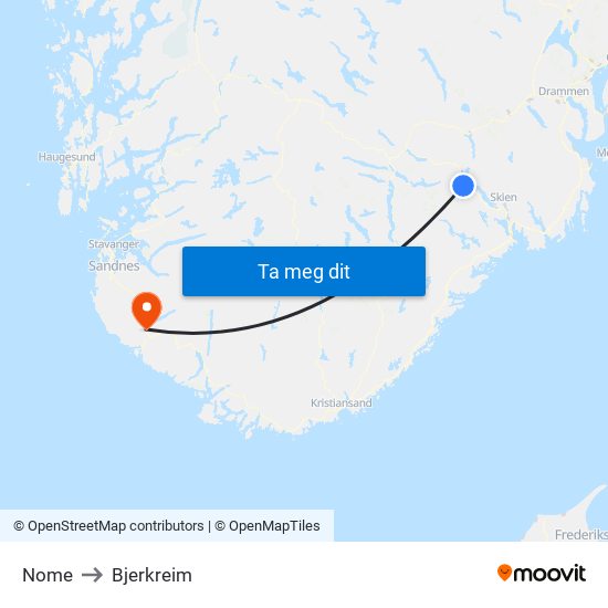 Nome to Bjerkreim map