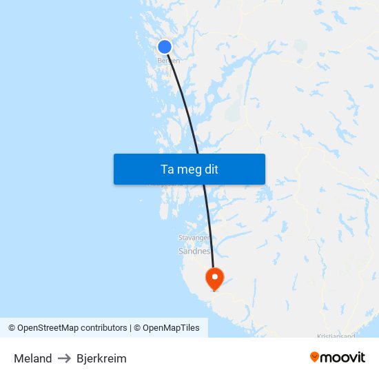 Meland to Bjerkreim map