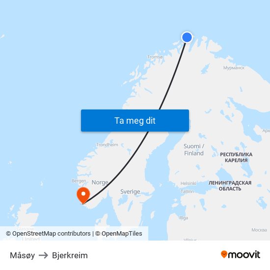 Måsøy to Bjerkreim map