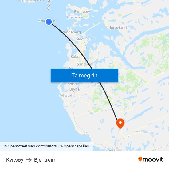 Kvitsøy to Bjerkreim map