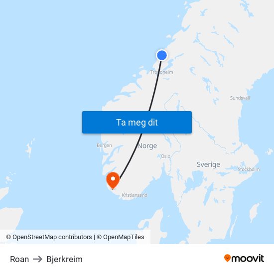 Roan to Bjerkreim map