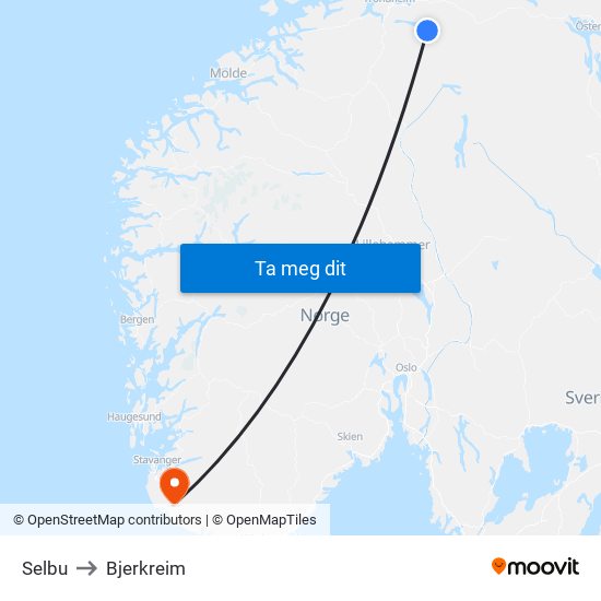 Selbu to Bjerkreim map