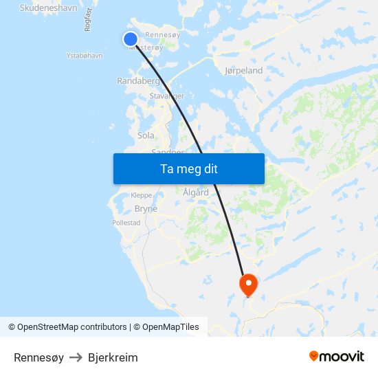 Rennesøy to Bjerkreim map