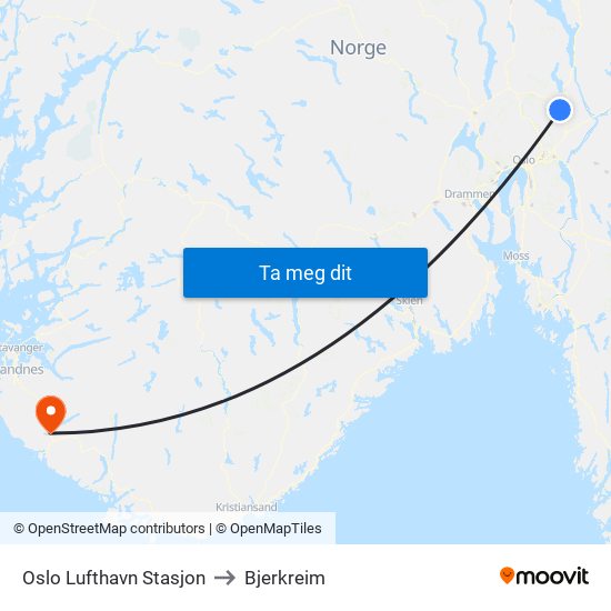 Oslo Lufthavn Stasjon to Bjerkreim map