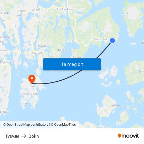 Tysvær to Bokn map