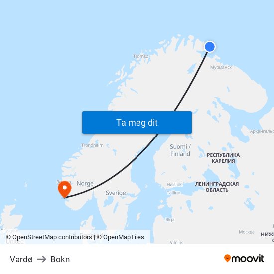 Vardø to Bokn map