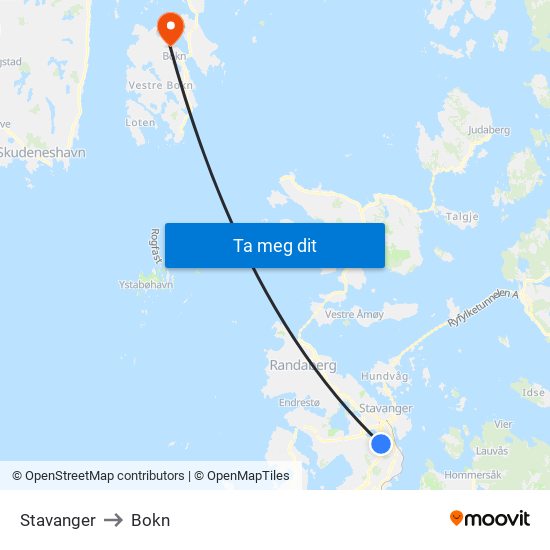 Stavanger to Bokn map