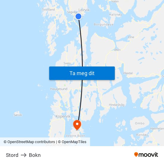 Stord to Bokn map