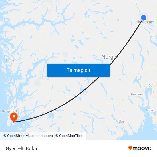 Øyer to Bokn map