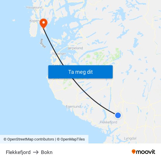 Flekkefjord to Bokn map