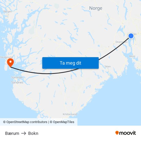 Bærum to Bokn map