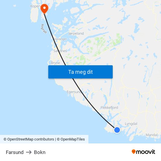 Farsund to Bokn map