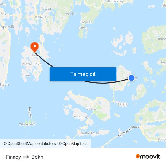 Finnøy to Bokn map