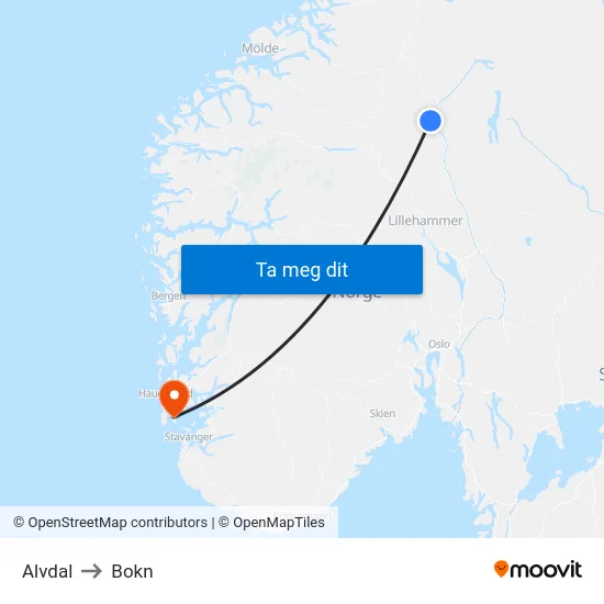 Alvdal to Bokn map