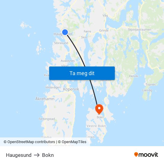 Haugesund to Bokn map