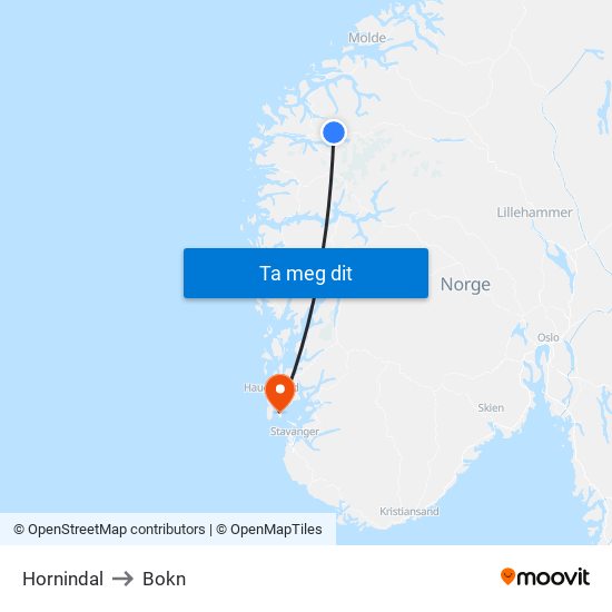 Hornindal to Bokn map