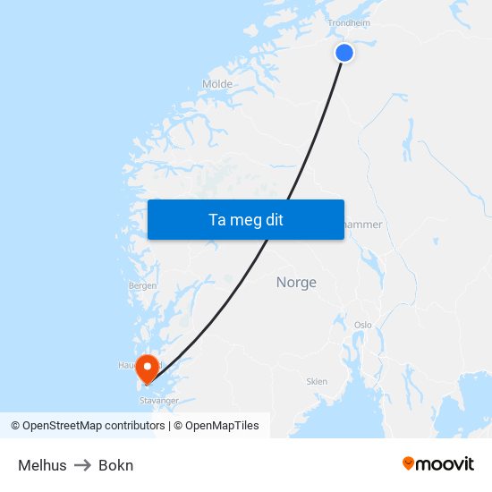 Melhus to Bokn map