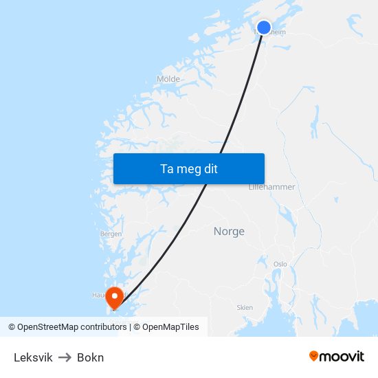 Leksvik to Bokn map