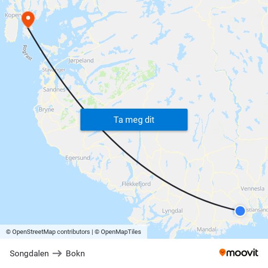 Songdalen to Bokn map