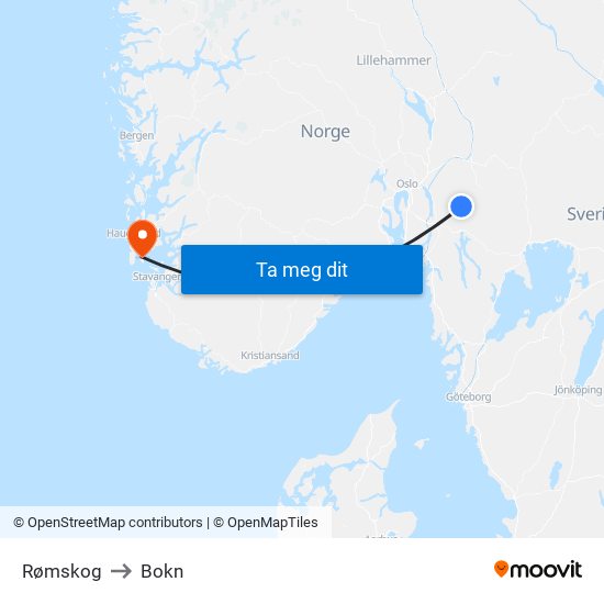 Rømskog to Bokn map