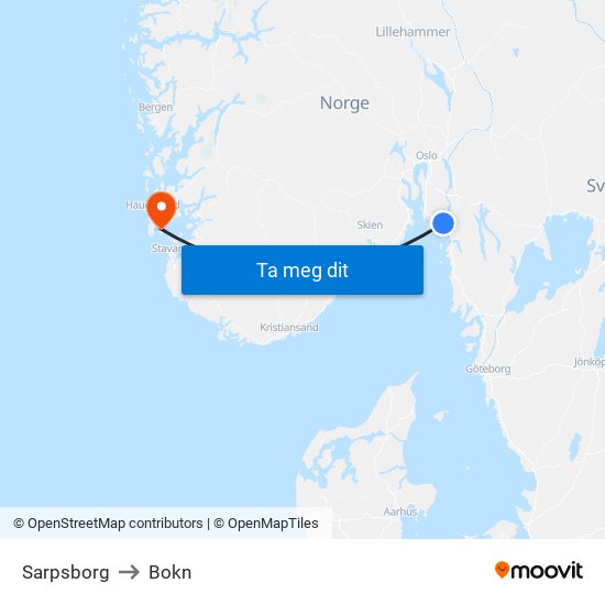 Sarpsborg to Bokn map