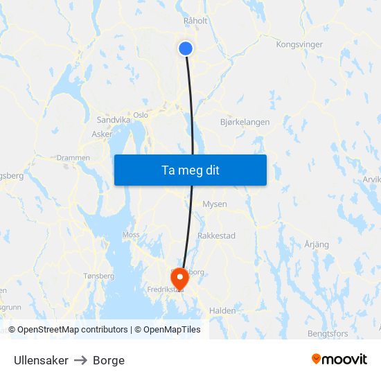 Ullensaker to Borge map