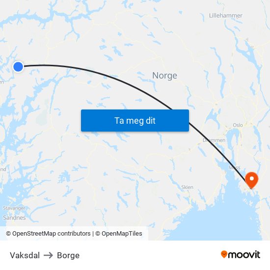 Vaksdal to Borge map