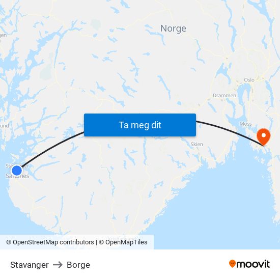 Stavanger to Borge map