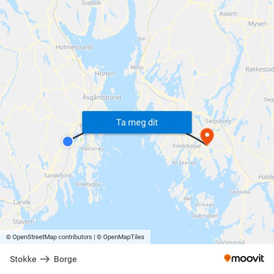 Stokke to Borge map